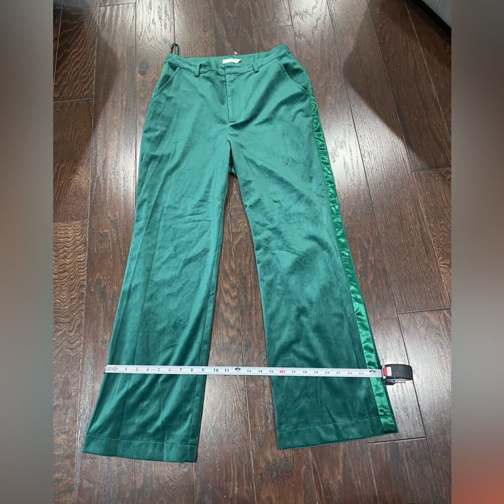 🕺🪩Avec Les Filles Green Satin Trim Trousers - Picture 3 of 8